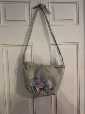 Fancy Nancy Hand-Painted Floral Leather Shoulder Bag